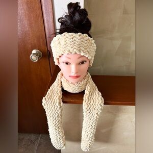 Cream Textured Headband and Scarf Set
